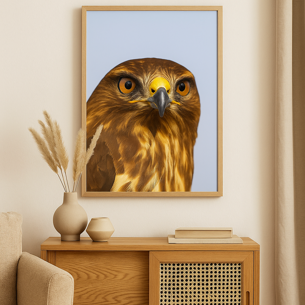 Title (Digital Download): “The Stare – Close-Up Buzzard Portrait | Digital Wall Art (High-Res 300dpi)”