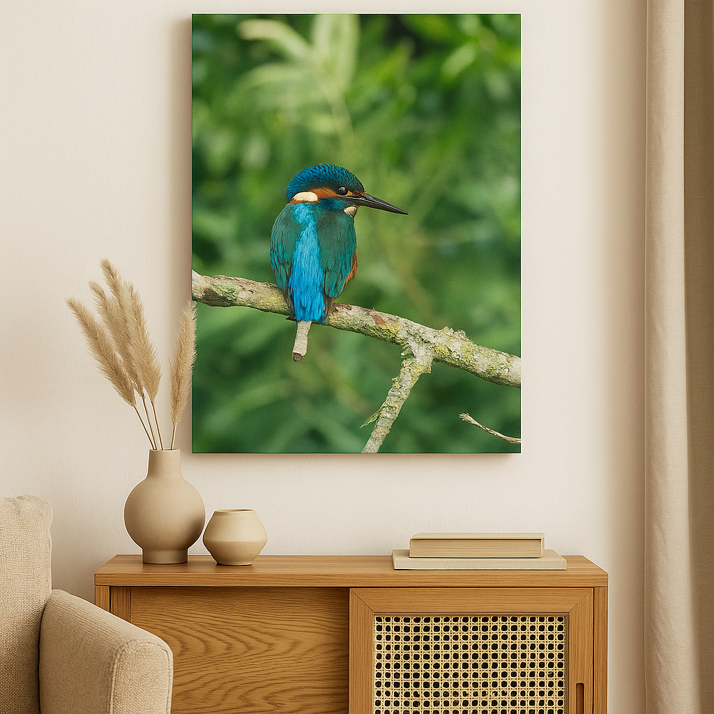 Title (Digital Download): “Canal Jewel – Kingfisher on Branch | Digital Bird Photography (High-Res 300dpi)”